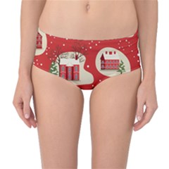 Christmas New Year Seamless Pattern Mid-waist Bikini Bottoms