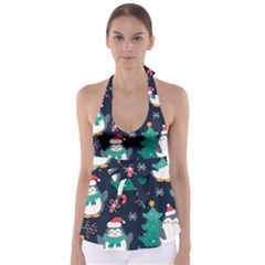 Colorful Funny Christmas Pattern Tie Back Tankini Top by Ket1n9