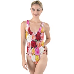 Rose Color Beautiful Flowers High Leg Strappy Swimsuit by Ket1n9