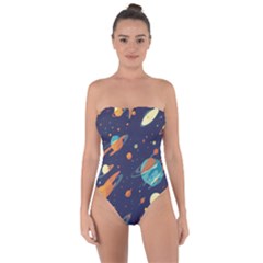 Space Galaxy Planet Universe Stars Night Fantasy Tie Back One Piece Swimsuit by Ket1n9
