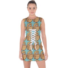 Seamless Cute Colourfull Owl Kids Pattern Lace Up Front Bodycon Dress by Grandong