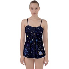 Starry Night  Space Constellations  Stars  Galaxy  Universe Graphic  Illustration Babydoll Tankini Top by Grandong