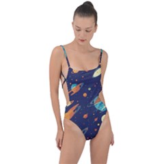Space Galaxy Planet Universe Stars Night Fantasy Tie Strap One Piece Swimsuit by Grandong