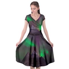 Fantasy Pyramid Mystic Space Aurora Cap Sleeve Wrap Front Dress