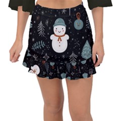 Snowman Christmas Fishtail Mini Chiffon Skirt