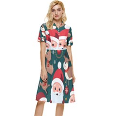 Christmas Santa Claus Button Top Knee Length Dress by Vaneshop