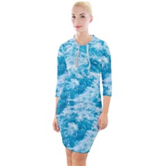 Blue Ocean Wave Texture Quarter Sleeve Hood Bodycon Dress