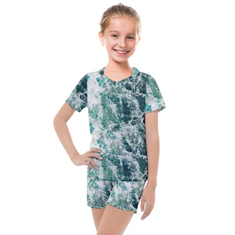 Blue Ocean Waves Kids  Mesh T-shirt And Shorts Set by Jack14