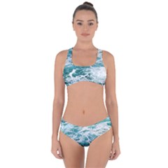 Blue Crashing Ocean Wave Criss Cross Bikini Set by Jack14