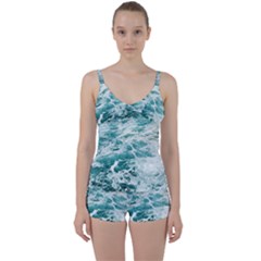 Blue Crashing Ocean Wave Tie Front Two Piece Tankini by Jack14