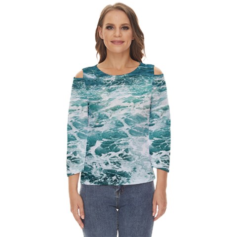 Blue Crashing Ocean Wave Cut Out Wide Sleeve Top by Jack14