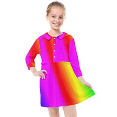 Multi-color-rainbow-background Kids  Quarter Sleeve Shirt Dress by Amaryn4rt