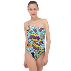 Comic Elements Colorful Seamless Pattern Classic One Shoulder Swimsuit by Amaryn4rt