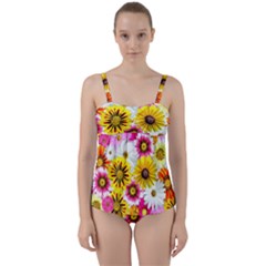 Flowers Blossom Bloom Nature Plant Twist Front Tankini Set by Amaryn4rt