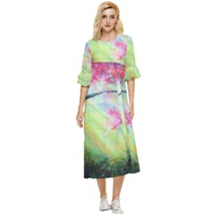 Forests Stunning Glimmer Paintings Sunlight Blooms Plants Love Seasons Traditional Art Flowers Sunsh Double Cuff Midi Dress by Amaryn4rt
