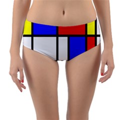 Mondrian-red-blue-yellow Reversible Mid-waist Bikini Bottoms by Amaryn4rt
