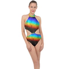 Rainbow-color-prism-colors Halter Side Cut Swimsuit by Amaryn4rt
