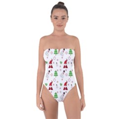 Santa Claus Snowman Christmas Xmas Tie Back One Piece Swimsuit by Amaryn4rt