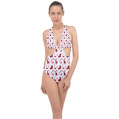 Christmas Template Advent Cap Halter Front Plunge Swimsuit by Amaryn4rt