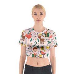 Colorful-funny-christmas-pattern Merry Xmas Cotton Crop Top