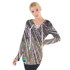Peacock-feathers-pattern-colorful Tie Up T-shirt by Amaryn4rt