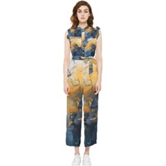 Abstract Marble Design Background Women s Frill Top Chiffon Jumpsuit