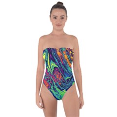 Color Colorful Geoglyser Abstract Holographic Tie Back One Piece Swimsuit by Modalart