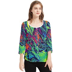 Color Colorful Geoglyser Abstract Holographic Chiffon Quarter Sleeve Blouse by Modalart