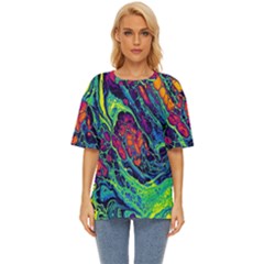 Color Colorful Geoglyser Abstract Holographic Oversized Basic T-shirt by Modalart