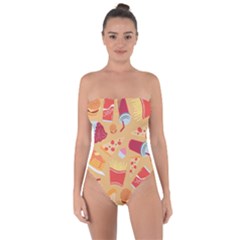 Fast Junk Food  Pizza Burger Cool Soda Pattern Tie Back One Piece Swimsuit
