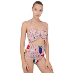 Food Pattern Italia Scallop Top Cut Out Swimsuit by Sarkoni