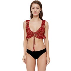 Christmas Texture Pattern Red Craciun Low Cut Ruffle Edge Bikini Top by Sarkoni