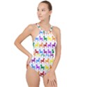 Colorful Horse Background Wallpaper High Neck One Piece Swimsuit View1