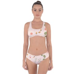 Spring Art Floral Pattern Design Criss Cross Bikini Set