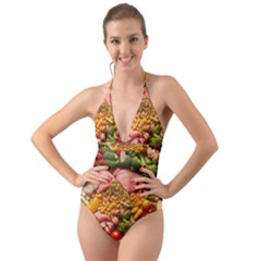 Fruit Snack Diet Bio Food Healthy Halter Cut-out One Piece Swimsuit by Sarkoni
