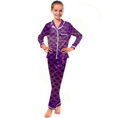 Pattern Texture Geometric Patterns Purple Kids  Satin Long Sleeve Pajamas Set by Dutashop