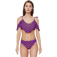 Pattern Texture Geometric Patterns Purple Ruffle Edge Tie Up Bikini Set	 by Dutashop