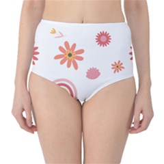 Seamless Pattern Flowers Rainbow Classic High-waist Bikini Bottoms by Ravend