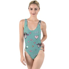 Raccoon Love Texture Seamless High Leg Strappy Swimsuit by Ravend