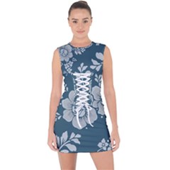 Flowers Design Floral Pattern Lace Up Front Bodycon Dress
