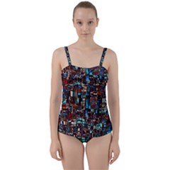 Stained Glass Mosaic Abstract Twist Front Tankini Set by Sarkoni