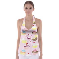 Cupcakes Wallpaper Paper Background Tie Back Tankini Top by Apen