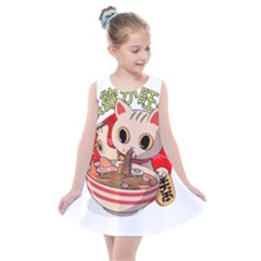 Ramen Cat Noodles Cute Japanes Kids  Summer Dress by Modalart