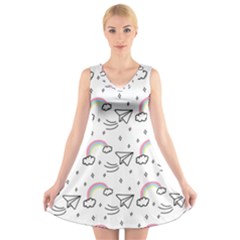 Cute Art Print Pattern V-neck Sleeveless Dress