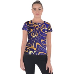 Squiggly Lines Blue Ombre Short Sleeve Sports Top  by Ravend