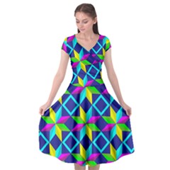 Pattern Star Abstract Background Cap Sleeve Wrap Front Dress