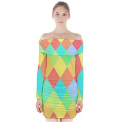 Low Poly Triangles Long Sleeve Off Shoulder Dress