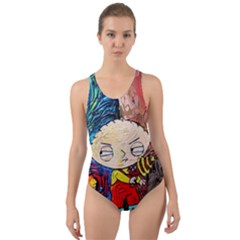 Cartoon Starry Night Vincent Van Gogh Cut-out Back One Piece Swimsuit by Modalart