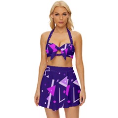 Memphis Pattern Geometric Abstract Vintage Style Bikini Top And Skirt Set  by Pakjumat