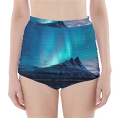 Aurora Borealis Mountain Reflection High-waisted Bikini Bottoms by Pakjumat
